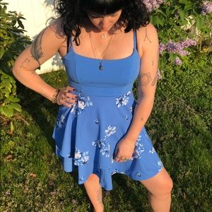 Blue floral dress small flare out